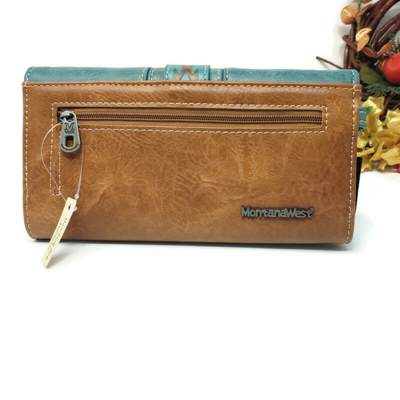 New!  Montana West Aztec Tooled Collection Wallet / Wristlet - Picture 2 of 4